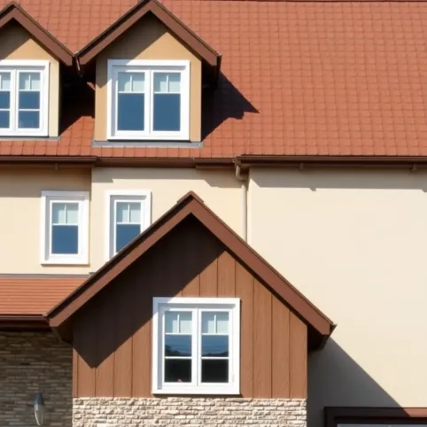 Brązowy dach białe okna jaka elewacja