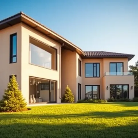 Nowoczesny dom z brązowym dachem